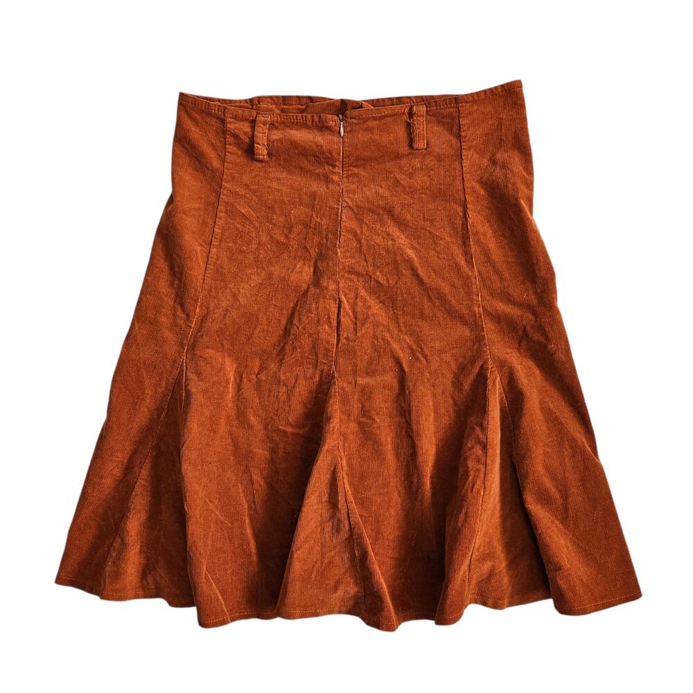Y2k Euro Corduroy Skirt Burnt Orange Boho Cottagecore - Medium
